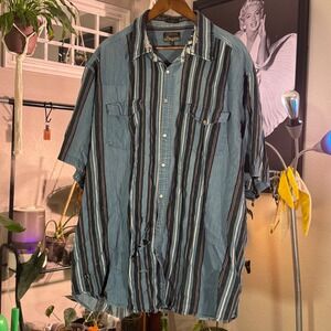 PLAINSMAN Mens 3XLT 19-19.5 Tall Western Striped Short Sleeve Snap Button Shirt